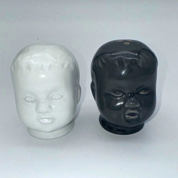 Baby Doll Head Salt & Pepper Shakers Gray White Accoutrements creepy goth decor - Picture 1 of 8